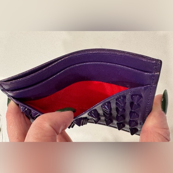 Authentic Christian Louboutin Purple Spiked Leather Card Holder • 4x3 - Picture 5 of 10